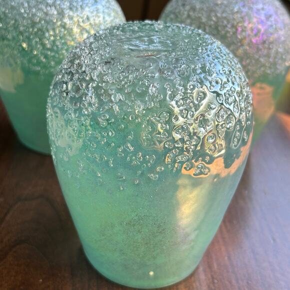 3 IRIDESCENT SEAGREEN Hard Glass WATERSCAPE VASE Candle Holder Handcrafted - Picture 2 of 10